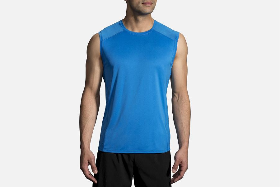 Brooks Stealth Men Athletic Wear & Sleeveless Running shirt Blue XEF980524